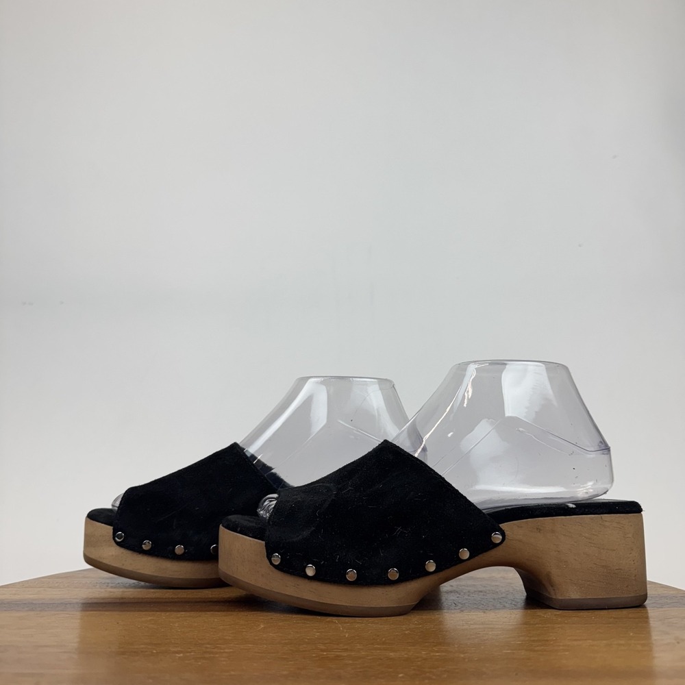 Womens Rag & Bone Mara Black Suede Plaform Peep Toe Slide Clogs Size EU 38 GUC - Picture 2 of 8